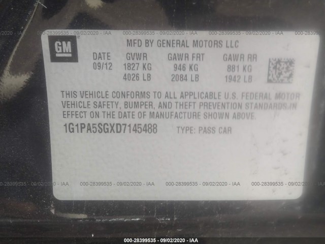 Photo 8 VIN: 1G1PA5SGXD7145488 - CHEVROLET CRUZE 