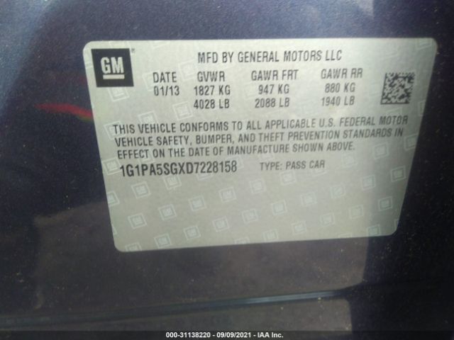 Photo 8 VIN: 1G1PA5SGXD7228158 - CHEVROLET CRUZE 