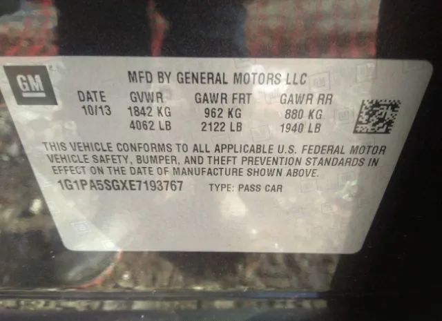 Photo 8 VIN: 1G1PA5SGXE7193767 - CHEVROLET CRUZE 