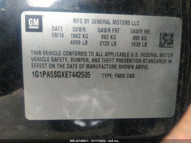 Photo 8 VIN: 1G1PA5SGXE7442505 - CHEVROLET CRUZE 