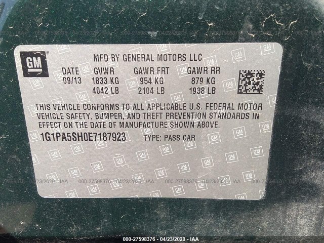 Photo 8 VIN: 1G1PA5SH0E7187923 - CHEVROLET CRUZE 