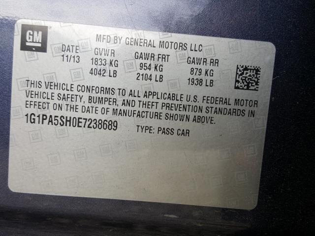 Photo 9 VIN: 1G1PA5SH0E7238689 - CHEVROLET CRUZE LS 