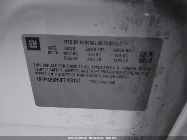 Photo 8 VIN: 1G1PA5SH0F7193187 - CHEVROLET CRUZE 