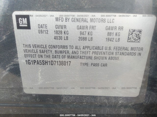 Photo 8 VIN: 1G1PA5SH1D7138017 - CHEVROLET CRUZE 