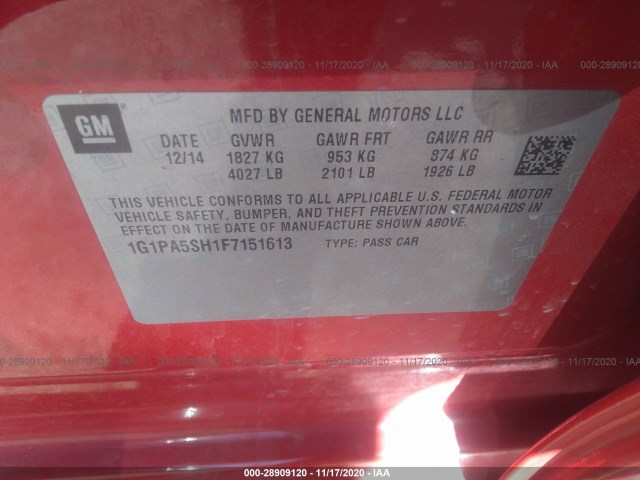 Photo 8 VIN: 1G1PA5SH1F7151613 - CHEVROLET CRUZE 