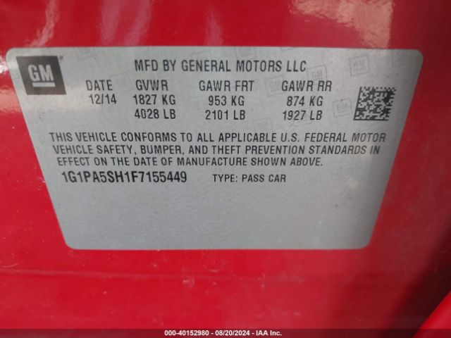 Photo 8 VIN: 1G1PA5SH1F7155449 - CHEVROLET CRUZE 