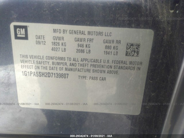 Photo 8 VIN: 1G1PA5SH2D7139807 - CHEVROLET CRUZE 