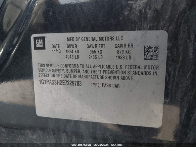 Photo 8 VIN: 1G1PA5SH2E7229783 - CHEVROLET CRUZE 