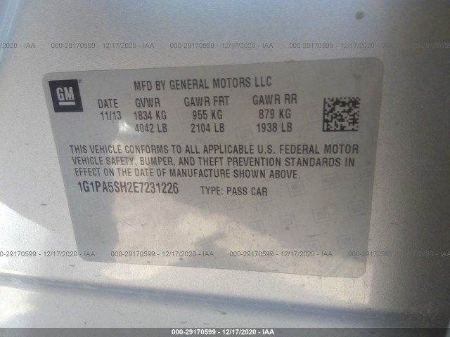 Photo 8 VIN: 1G1PA5SH2E7231226 - CHEVROLET CRUZE 