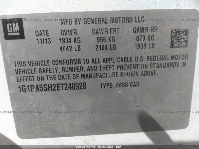 Photo 8 VIN: 1G1PA5SH2E7240928 - CHEVROLET CRUZE 