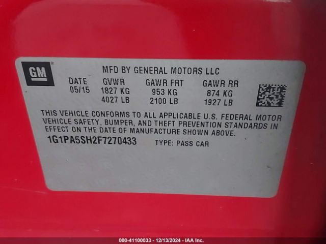 Photo 8 VIN: 1G1PA5SH2F7270433 - CHEVROLET CRUZE 