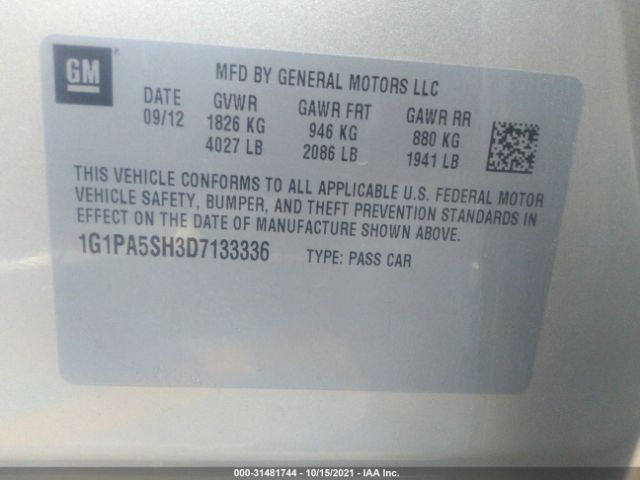 Photo 8 VIN: 1G1PA5SH3D7133336 - CHEVROLET CRUZE 