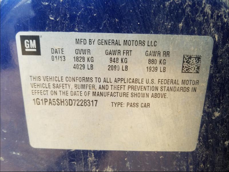 Photo 9 VIN: 1G1PA5SH3D7228317 - CHEVROLET CRUZE LS 