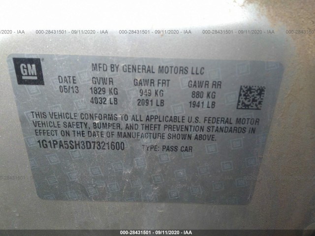 Photo 8 VIN: 1G1PA5SH3D7321600 - CHEVROLET CRUZE 