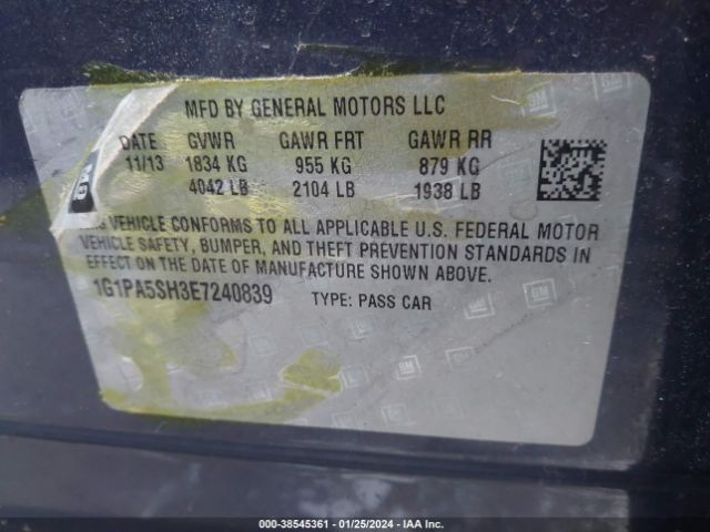 Photo 8 VIN: 1G1PA5SH3E7240839 - CHEVROLET CRUZE 