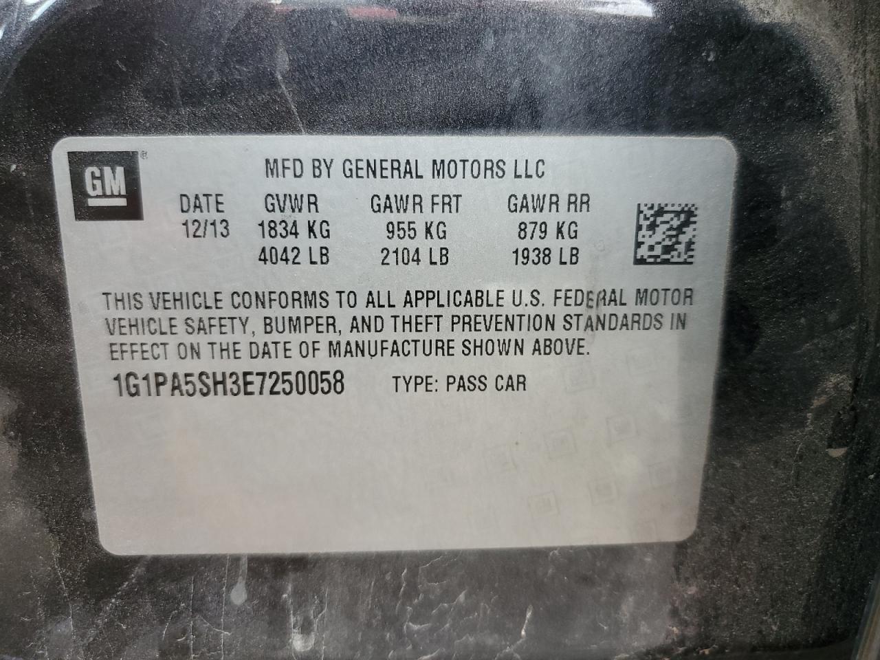 Photo 11 VIN: 1G1PA5SH3E7250058 - CHEVROLET CRUZE 