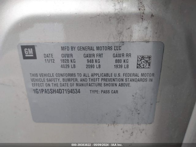 Photo 8 VIN: 1G1PA5SH4D7194534 - CHEVROLET CRUZE 