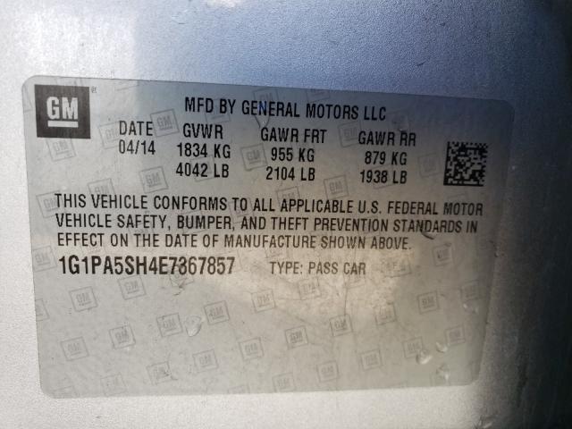 Photo 9 VIN: 1G1PA5SH4E7367857 - CHEVROLET CRUZE LS 