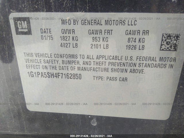 Photo 8 VIN: 1G1PA5SH4F7162850 - CHEVROLET CRUZE 