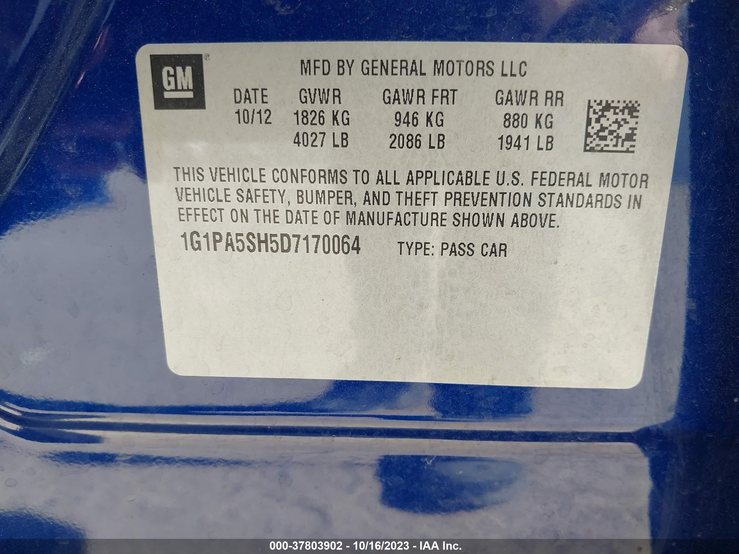 Photo 8 VIN: 1G1PA5SH5D7170064 - CHEVROLET CRUZE 