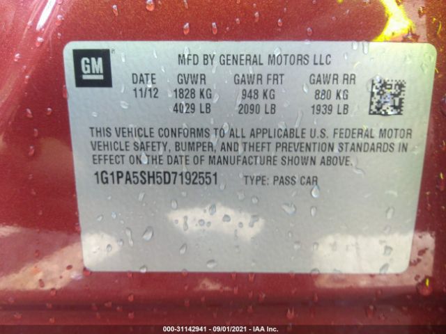 Photo 8 VIN: 1G1PA5SH5D7192551 - CHEVROLET CRUZE 