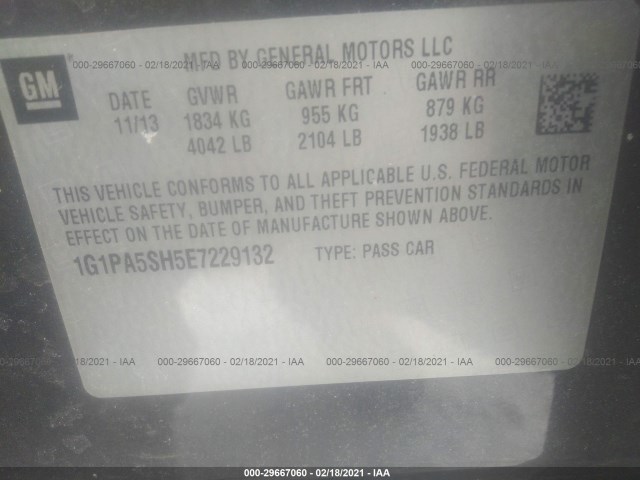 Photo 8 VIN: 1G1PA5SH5E7229132 - CHEVROLET CRUZE 