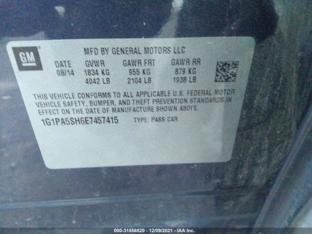 Photo 8 VIN: 1G1PA5SH6E7457415 - CHEVROLET CRUZE 