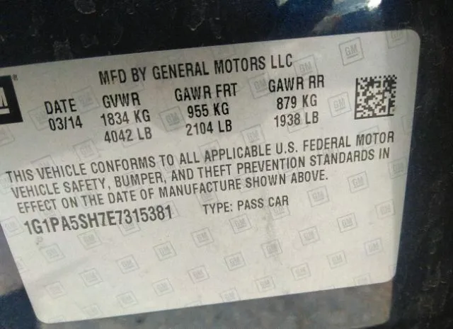 Photo 8 VIN: 1G1PA5SH7E7315381 - CHEVROLET CRUZE 