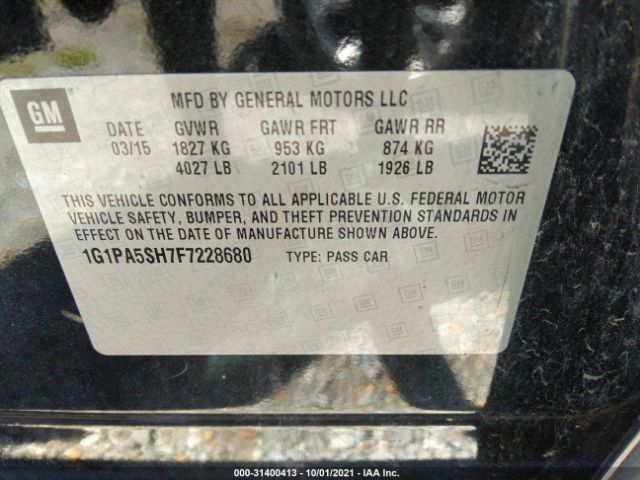 Photo 8 VIN: 1G1PA5SH7F7228680 - CHEVROLET CRUZE 