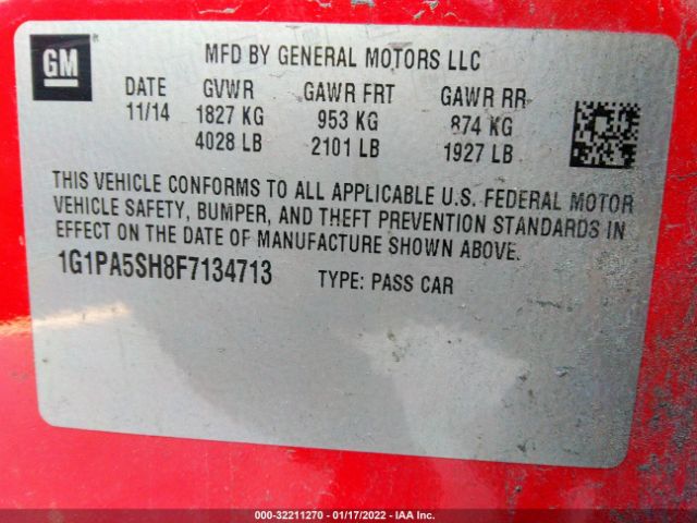 Photo 8 VIN: 1G1PA5SH8F7134713 - CHEVROLET CRUZE 