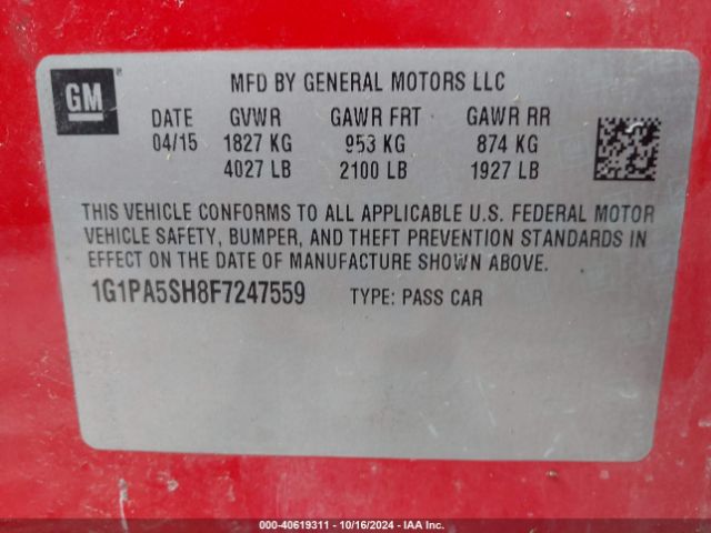 Photo 8 VIN: 1G1PA5SH8F7247559 - CHEVROLET CRUZE 