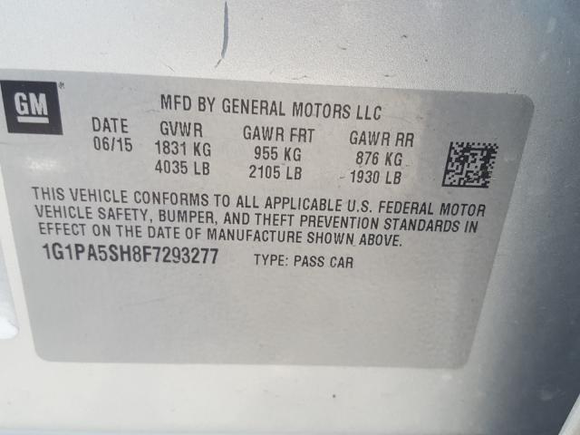 Photo 9 VIN: 1G1PA5SH8F7293277 - CHEVROLET CRUZE LS 