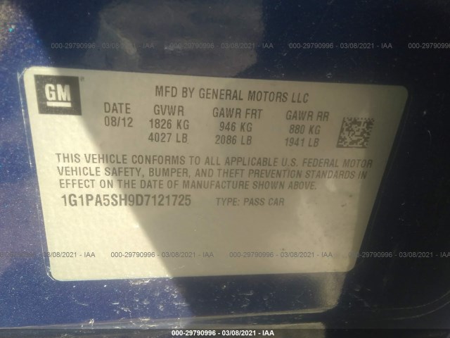 Photo 8 VIN: 1G1PA5SH9D7121725 - CHEVROLET CRUZE 