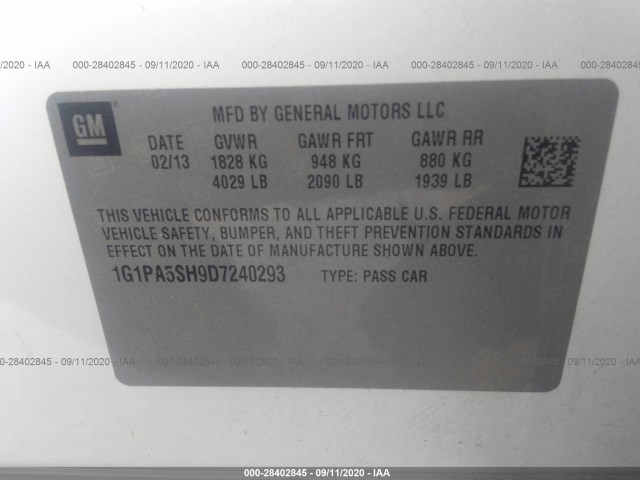 Photo 8 VIN: 1G1PA5SH9D7240293 - CHEVROLET CRUZE 