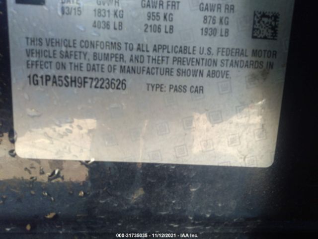 Photo 8 VIN: 1G1PA5SH9F7223626 - CHEVROLET CRUZE 