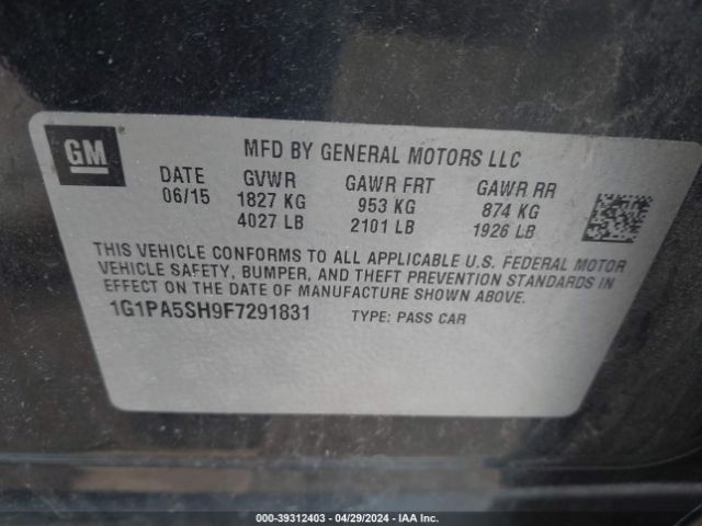 Photo 8 VIN: 1G1PA5SH9F7291831 - CHEVROLET CRUZE 