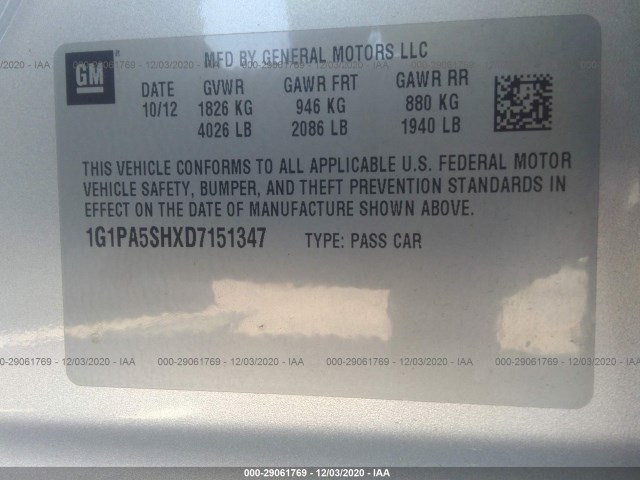 Photo 8 VIN: 1G1PA5SHXD7151347 - CHEVROLET CRUZE 