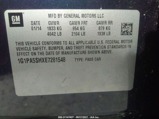 Photo 8 VIN: 1G1PA5SHXE7281548 - CHEVROLET CRUZE 