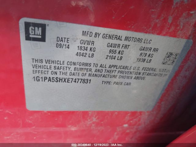 Photo 8 VIN: 1G1PA5SHXE7477831 - CHEVROLET CRUZE 