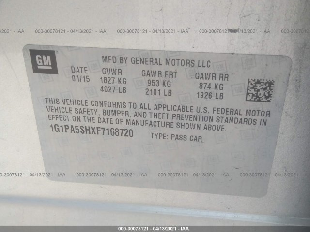 Photo 8 VIN: 1G1PA5SHXF7168720 - CHEVROLET CRUZE 