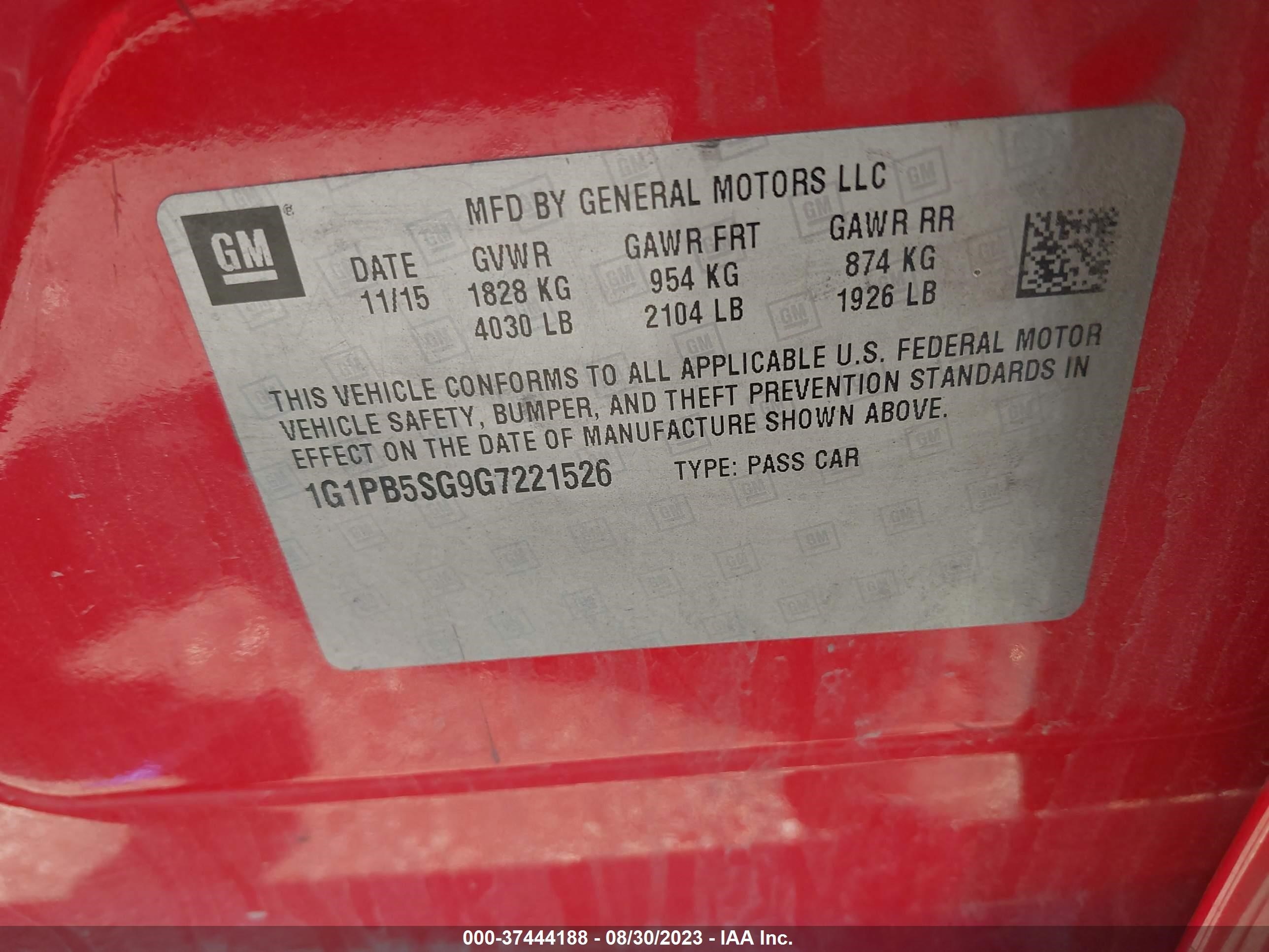 Photo 8 VIN: 1G1PB5SG9G7221526 - CHEVROLET CRUZE 