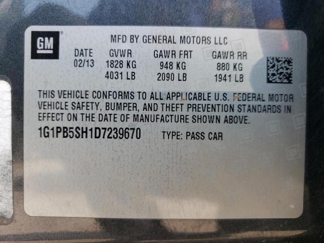 Photo 11 VIN: 1G1PB5SH1D7239670 - CHEVROLET CRUZE LS 