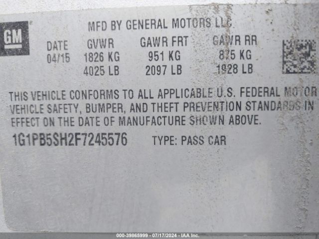 Photo 8 VIN: 1G1PB5SH2F7245576 - CHEVROLET CRUZE 