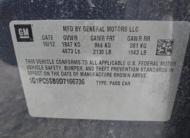 Photo 8 VIN: 1G1PC5SB0D7166736 - CHEVROLET CRUZE 