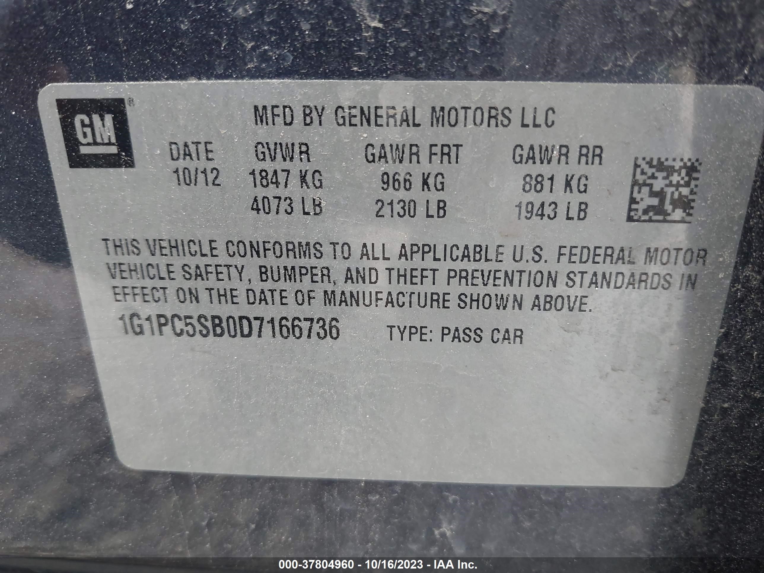 Photo 8 VIN: 1G1PC5SB0D7166736 - CHEVROLET CRUZE 