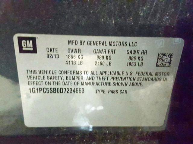 Photo 9 VIN: 1G1PC5SB0D7234663 - CHEVROLET CRUZE LT 