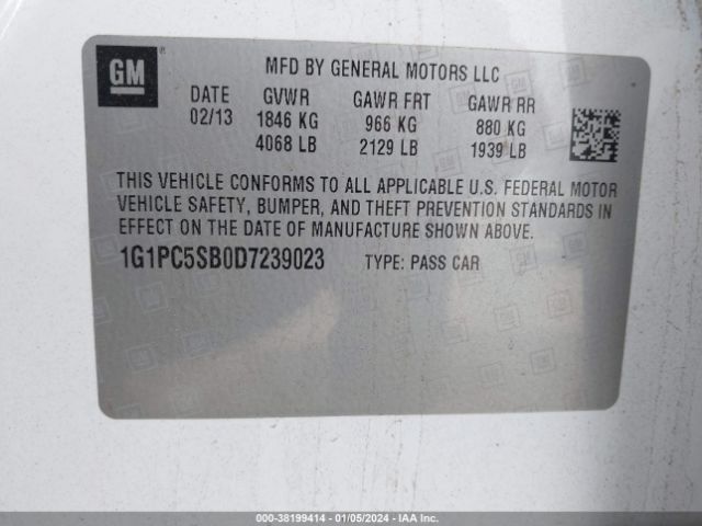 Photo 8 VIN: 1G1PC5SB0D7239023 - CHEVROLET CRUZE 