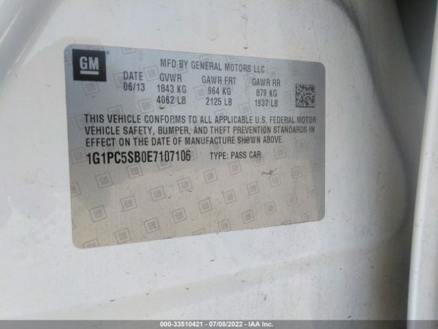 Photo 8 VIN: 1G1PC5SB0E7107106 - CHEVROLET CRUZE 