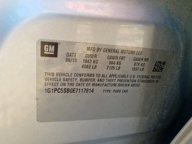 Photo 9 VIN: 1G1PC5SB0E7117814 - CHEVROLET CRUZE LT 