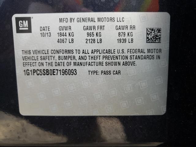 Photo 9 VIN: 1G1PC5SB0E7196093 - CHEVROLET CRUZE LT 